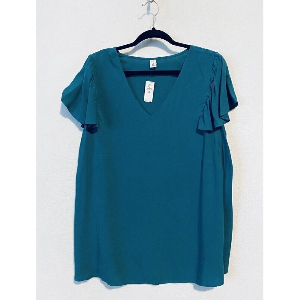 Old Navy Top Womens 2X Ruffle Short Sleeve V Neck Flowy Blue Boho Cottagecore